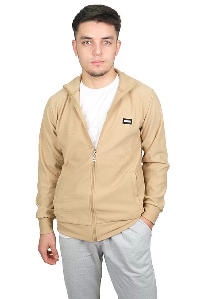 Booss Milano Men's Honeycomb Patterned Zippered Jacquard Cream Cardigan 2831