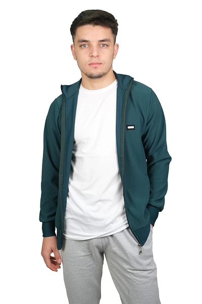 Booss Milano Men's Honeycomb Patterned Zippered Jacquard Petrol Green Cardigan 2830