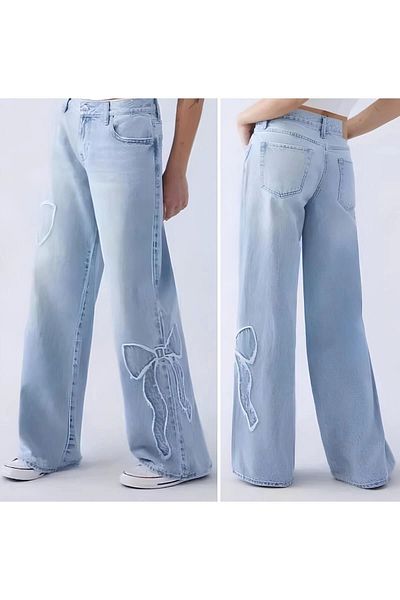 Violon Butterfly Streetwear φαρδύ μπλε παντελόνι