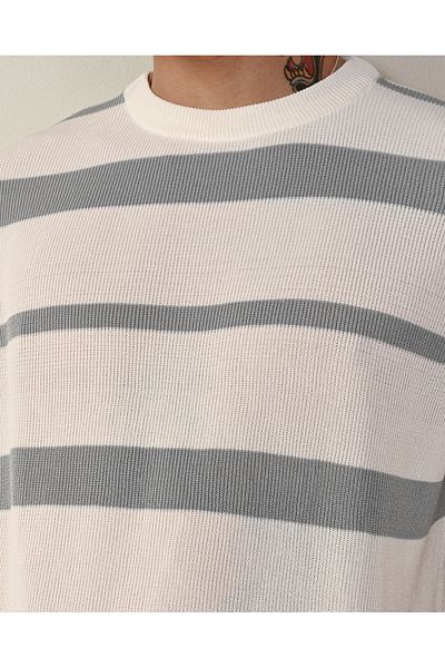 İLKCET MODA Premium Oversize ριγέ πλεκτό μπλουζάκι