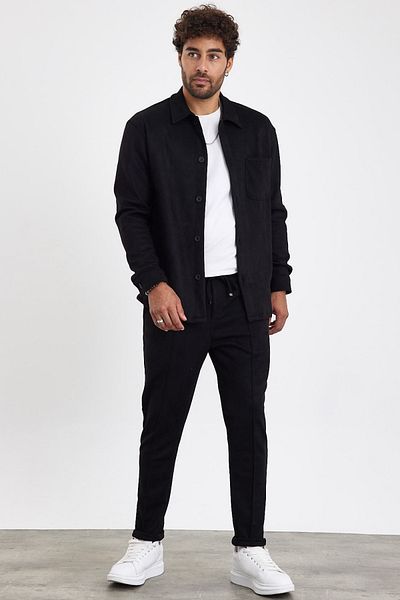 MADZEYMODA New Season Men's Trousers and Shirts 2-Piece Black Suede Set Mz0801