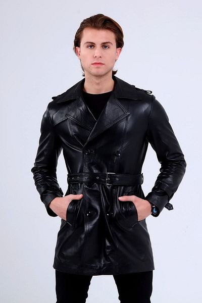 CE-YIL DERİ ÜRÜNLERİ Men's Trench Coat - Genuine Leather
