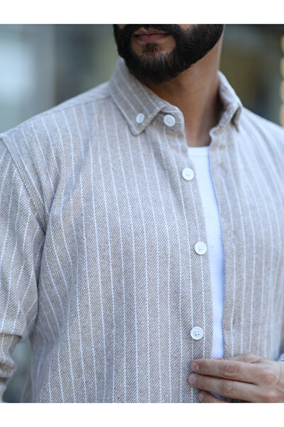 mavisima erkek giyimi Ανδρικό πουκάμισο ξυλοκόπο με ριγέ γιακά