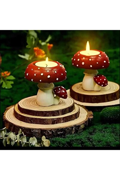 Show Art Hediyelik Mantar Tealight Mumluk 2'li Set / Dekoratif Mumluk