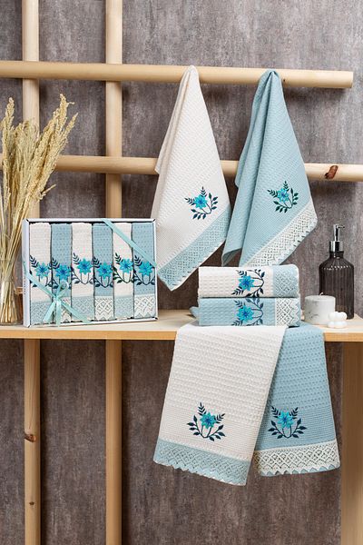 Elaganya Luxury Patterned Gift Towel Set of 6 - 40X60 cm Embroidered