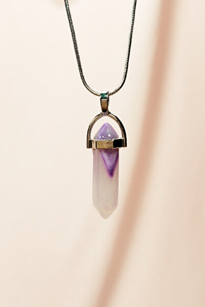 asmstore قلادة مصممة يدويًا بسلسلة من الحجر الطبيعي الزهري: 3.5 سم السلسلة: 2...