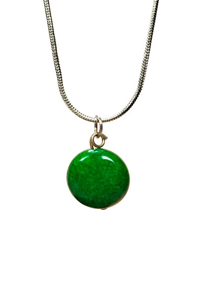 Genel Markalar Zümrüt Doğal Taşı Zincirli El Yapımı Kolye Uç: 1,5 cm Zincir: ...