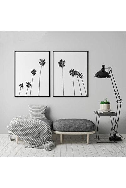 Linacci Double Black Metal Framed Palm Modern Simple Poster Glass Painting Set