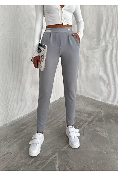 Noa Noa Bel Yazılı Lastik Detaylı Slim Fit Likralı Havuç Pantolon