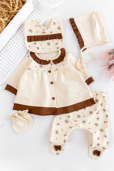 Babymod Frill Collar Front Buttoned Floral Baby Girl 5 Piece Hospital Outlet Baby Set