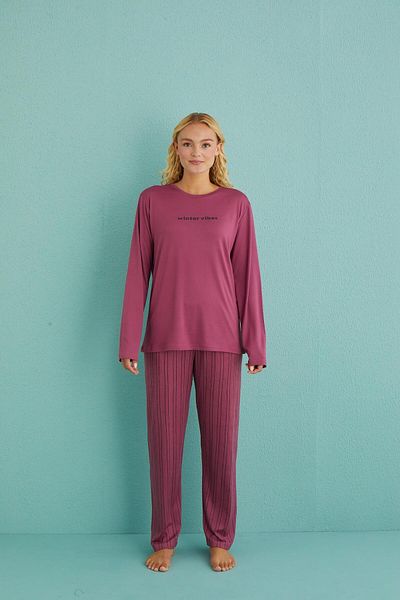 gd goldoremi 50902-40 Women's Winter Vibes Milan Fabric Long Sleeve Pajamas Set