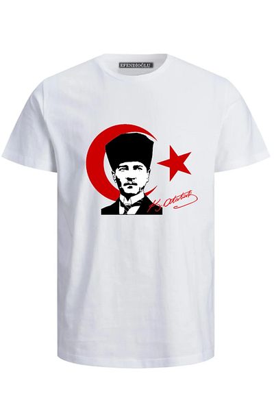Efendioğlu Design 23 aprilie Tricou alb pentru copii din bumbac imprimat de Ziua Suveranității Naționale și a Copilului și Ataturk