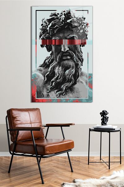 Vosevu Zeus Statue Abstract Glass Painting, Modern Home and Office Decor, Gift Wall Decoration, Shatterproof Glass