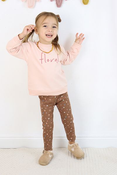 Harika KIDS Σετ κολάν με φλοράλ κέντημα για κορίτσια - ύφασμα με δύο κλωστές (περιλαμβάνεται αγκράφα)