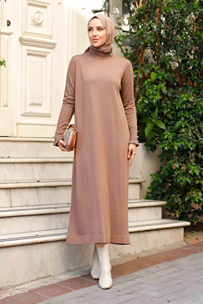 Pamuk Butik Γυναικείο πλεκτό φόρεμα Mercerized με πέτρα με λεπτομέρεια βολάν