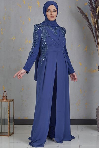 Surikka Indigo Hijab Jumpsuit - Sun Bead Embroidered