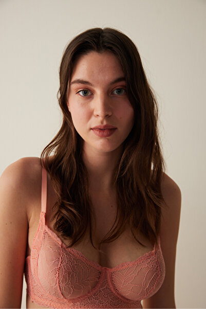 Penti Λεπτομερές σουτιέν με συρμάτινο χρώμα σομόν χωρίς δαντέλα