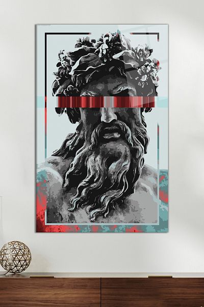 Vosevu Zeus Statue Abstract Glass Painting, Modern Home and Office Decor, Gift Wall Decoration, Shatterproof Glass