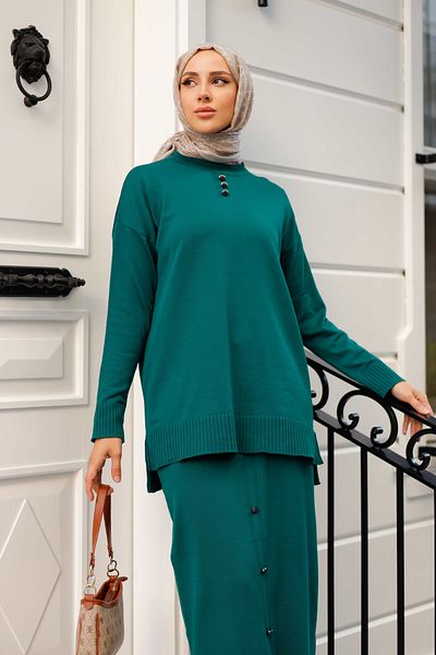 Pamuk Butik Γυναικείο Σετ Πλεκτό Διπλό Mercerized Stone με Λεπτομερή Φούστα