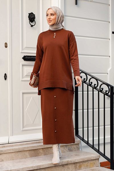Pamuk Butik Γυναικείο Σετ Πλεκτό Διπλό Mercerized Stone με Λεπτομερή Φούστα