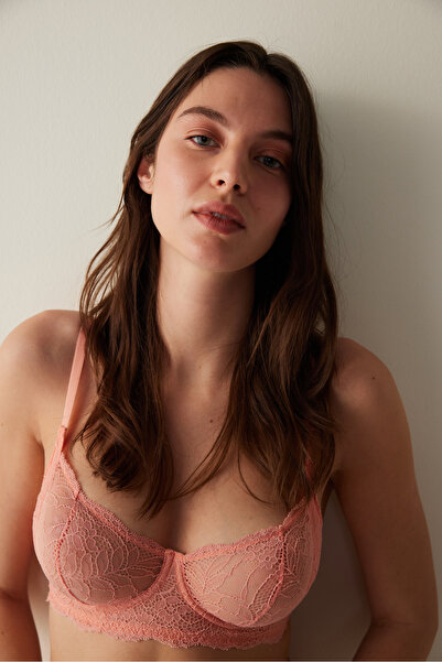 Penti Λεπτομερές σουτιέν με συρμάτινο χρώμα σομόν χωρίς δαντέλα