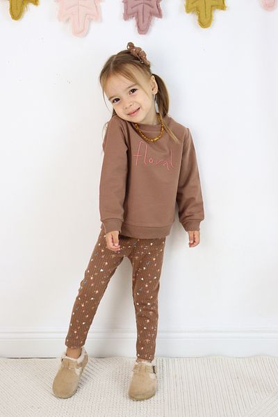 Harika KIDS Σετ κολάν με φλοράλ κέντημα για κορίτσια - ύφασμα με δύο κλωστές (περιλαμβάνεται αγκράφα)