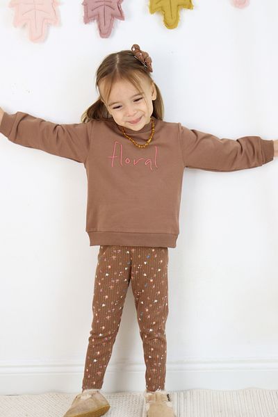 Harika KIDS Σετ κολάν με φλοράλ κέντημα για κορίτσια - ύφασμα με δύο κλωστές (περιλαμβάνεται αγκράφα)