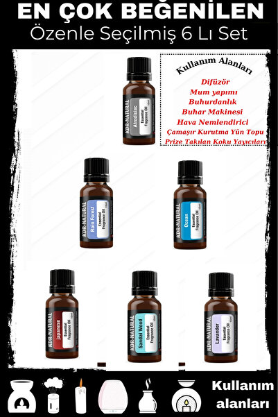 kdr natural 6 Lı Esansiyel Uçucu Yağ Seti Oda Kokusu Buhurdanlık Nemlendirici...