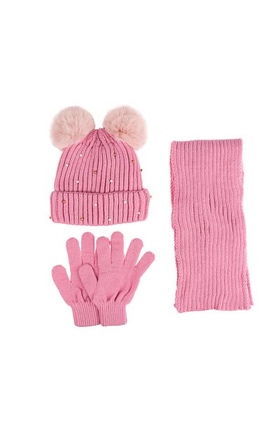 Aware Time Kitti 9-15 Years Girl's Pearl Scarf Beanie Gloves Set of 3