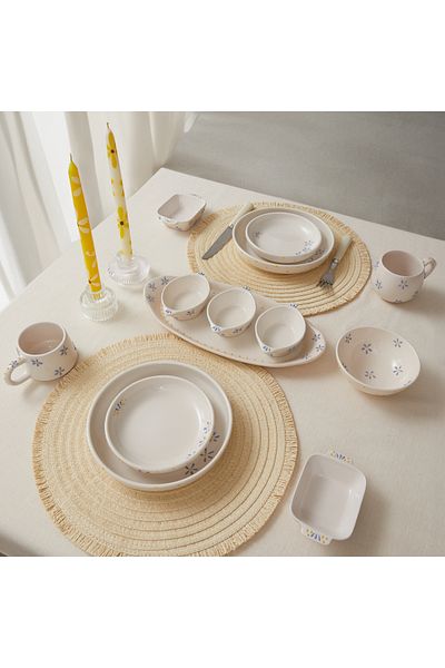 PINKU Ceramics طقم أطباق حفرة مصنوعة يدويًا من السيراميك على شكل زهرة - 20 سم و15 سم