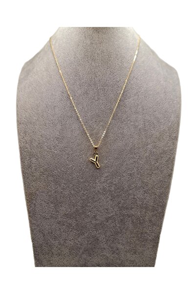 Han Ticarethane Gold Color Line Patterned Letter Y Balloon Model Necklace
