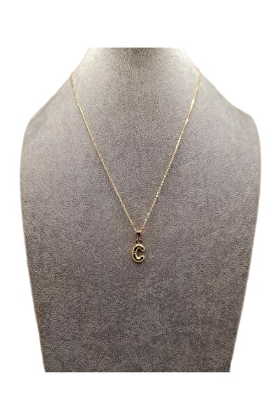 Han Ticarethane Altın Renk Çizgi Desenli C Harfi Balon Model Kolye