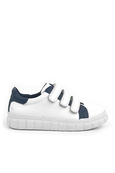 Rakerplus Pantofi de școală sport zilnic pentru copii din piele naturală cu velcro alb