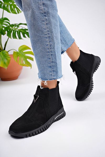 Deripabuc Genuine Leather Black Nubuck Women's Anatomical Leather Boots Dp79-1453