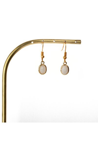 Paleo Mini Ay Taşlı Doğal Taş Çelik Küpe, Altın rengi