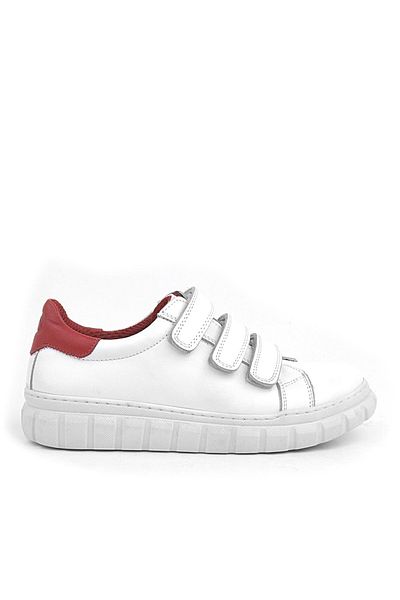 Rakerplus Pantofi de școală sport zilnic pentru copii din piele naturală alb roșu cu velcro