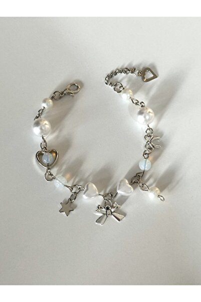 sleyshop Opal Natural Stone Heart Bow Coquette Bracelet