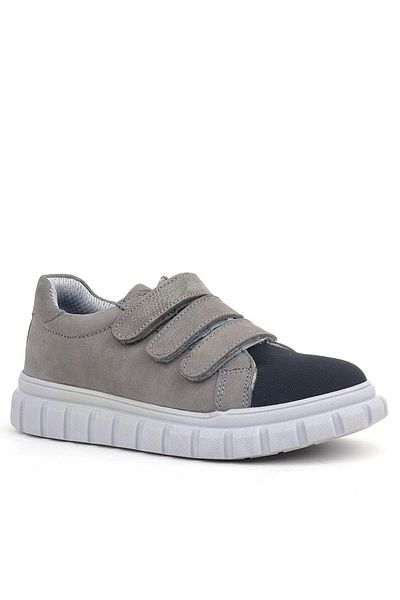 Rakerplus Genuine Leather Black Gray - Children's Casual Sports School Shoes Velcro
