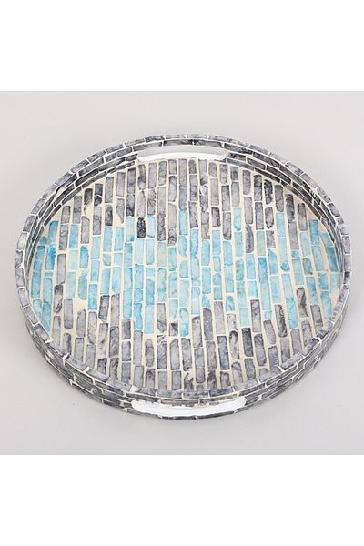 Mylamp صينية فسيفساء نقية مقاس 35 × 4 سم باللون الأسود/الفيروزي