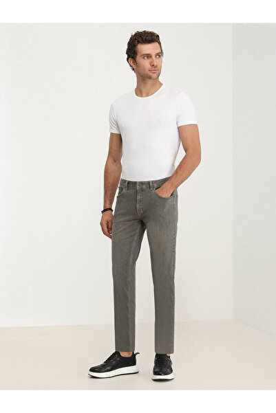 Kip Pantaloni slim din denim pentru bărbați, slim fit, kaki deschis, din bumb...