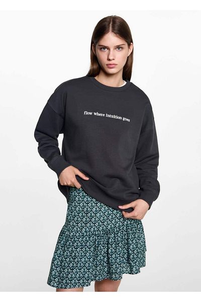 Mango Teen Βαμβακερό φούτερ με λεπτομέρεια κεντήματος