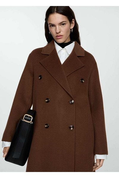 MANGO Woman Ręcznie robiony wełniany płaszcz oversize