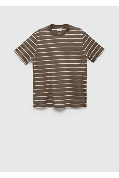 MANGO Man Pamuklu Çizgili Tişört