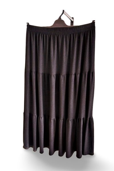 Royaleks Group Elastic Waist Wrap Fabric Skirt Mother's Skirt Long Prayer Skirt Black Size 44-52
