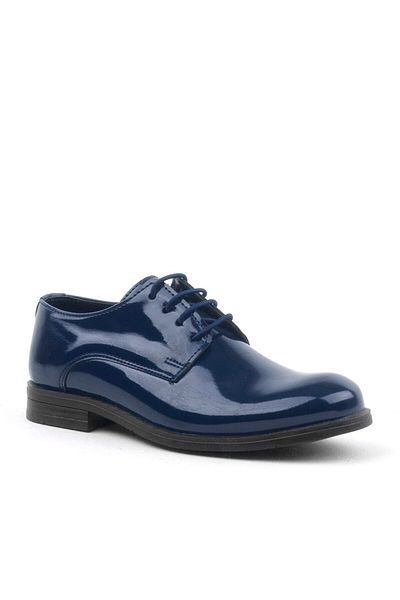 Rakerplus Navy Blue Patent Leather Lace-up Oxford Children's School Shoes