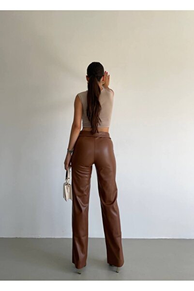 Borceelle Καφέ Δερμάτινο Παντελόνι