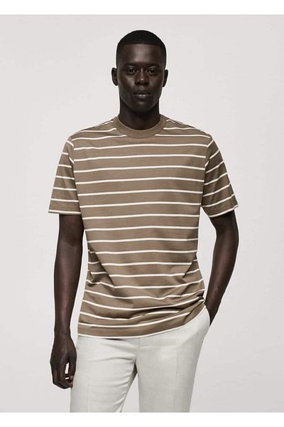 MANGO Man Gestreiftes T-Shirt aus Baumwolle