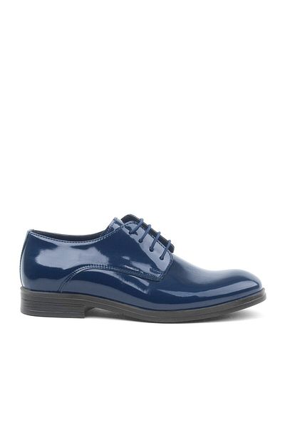 Rakerplus Navy Blue Patent Leather Lace-up Oxford Children's School Shoes