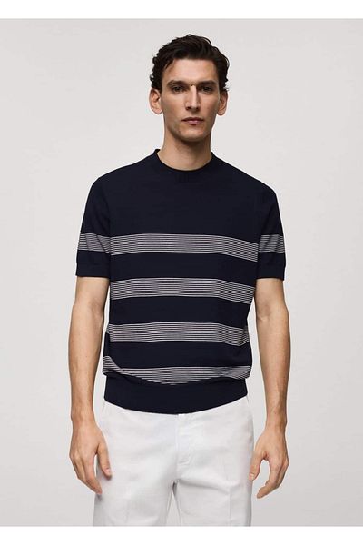 MANGO Man Gestreiftes T-Shirt aus Modal-Baumwollstrick