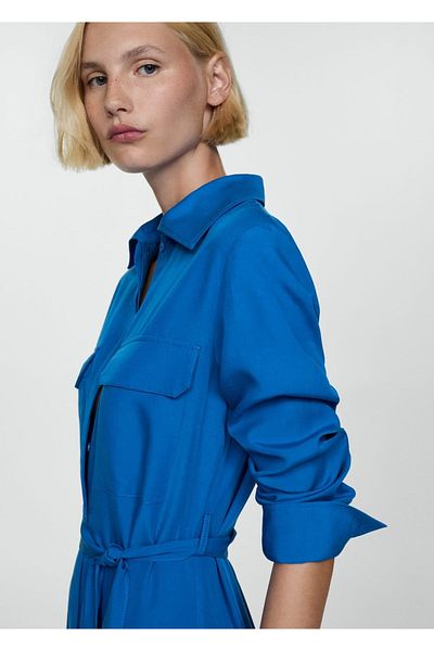 MANGO Woman Φόρεμα Lyocell πουκάμισο με λεπτομέρεια γραβάτα